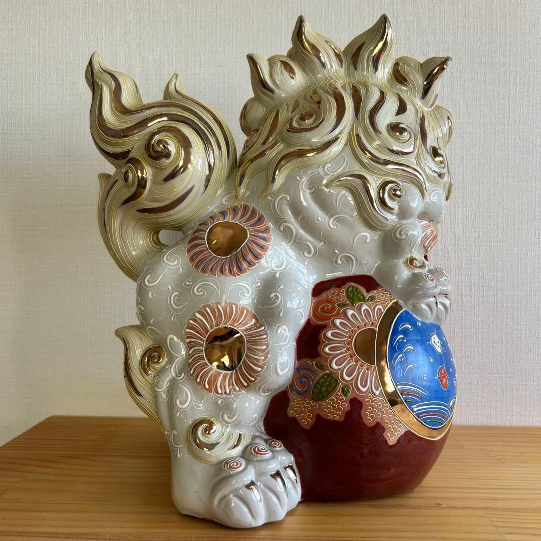 九谷焼　唐獅子　玉乗り獅子　剣獅子　魔除け　縁起物　高さ31cm