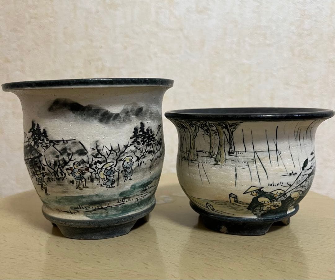 陶翠作　東海道五拾三次画　盆栽鉢