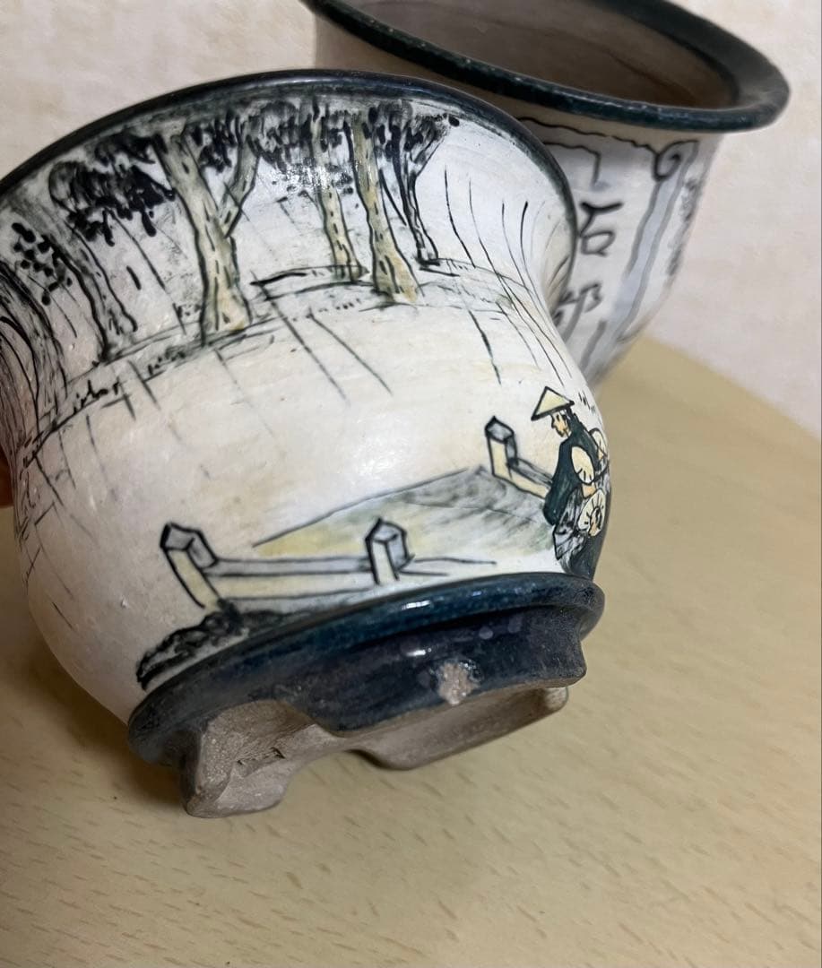 陶翠作　東海道五拾三次画　盆栽鉢