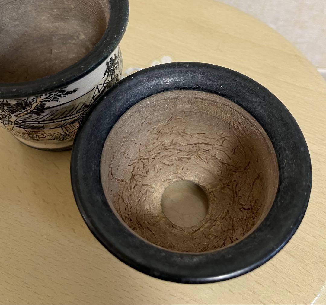 陶翠作　東海道五拾三次画　盆栽鉢