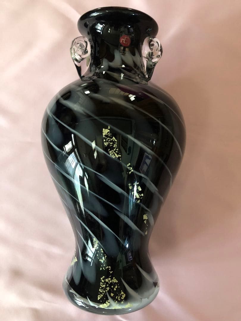 津軽びいどろ　ガラス　花瓶　F62788 廃盤　ブラック