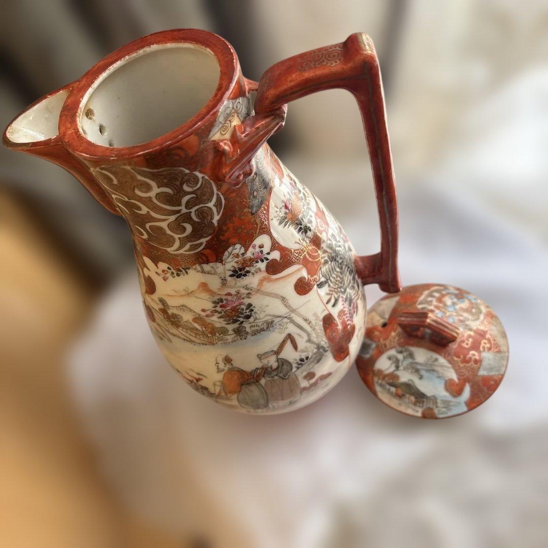 サービス出品　逸品　里帰り大ポット　九谷造　赤絵　綿密な図柄　古美術　名品