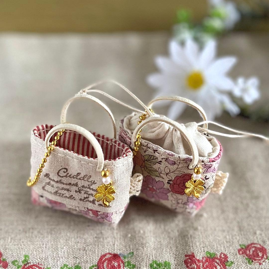 2402-2 ミニチュアトート&巾着トートサシェ 香り袋 綿麻 シャモニーピンク