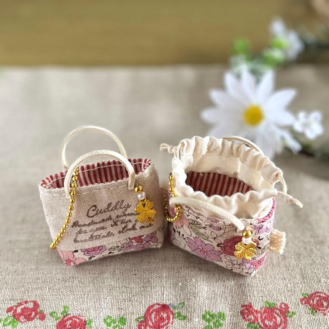 2402-2 ミニチュアトート&巾着トートサシェ 香り袋 綿麻 シャモニーピンク