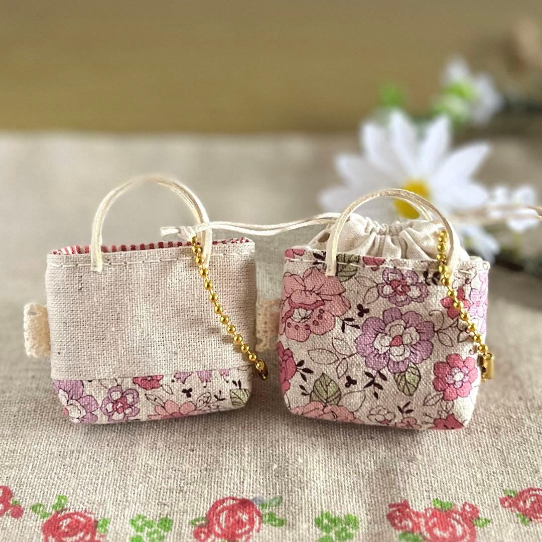 2402-2 ミニチュアトート&巾着トートサシェ 香り袋 綿麻 シャモニーピンク