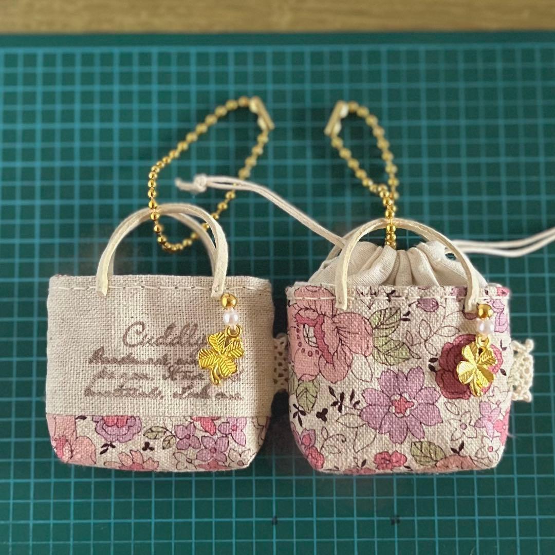 2402-2 ミニチュアトート&巾着トートサシェ 香り袋 綿麻 シャモニーピンク