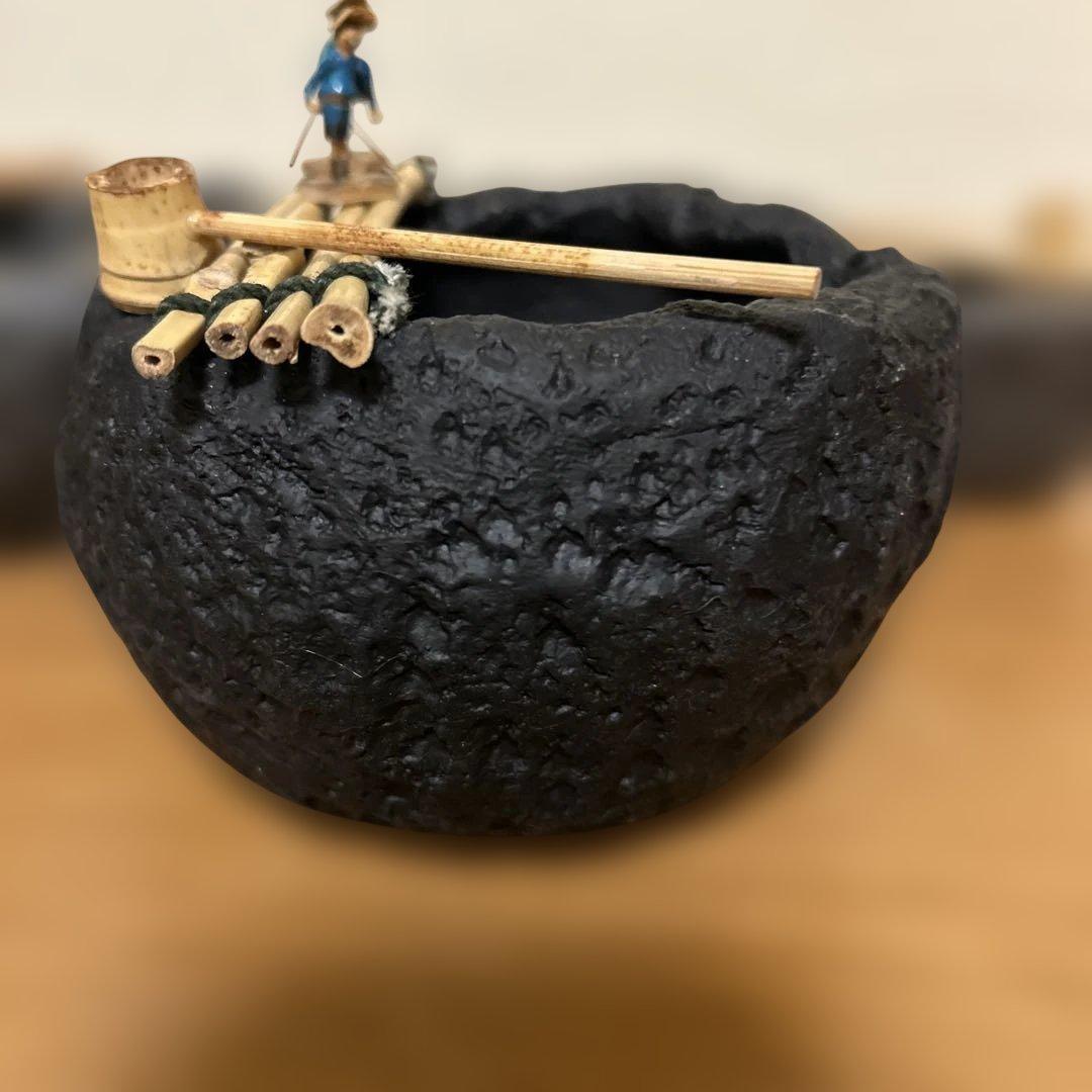 つくばい　水鉢　ミニチュア　カエル　鯉　亀　蟹　釣り人　ミニチュア