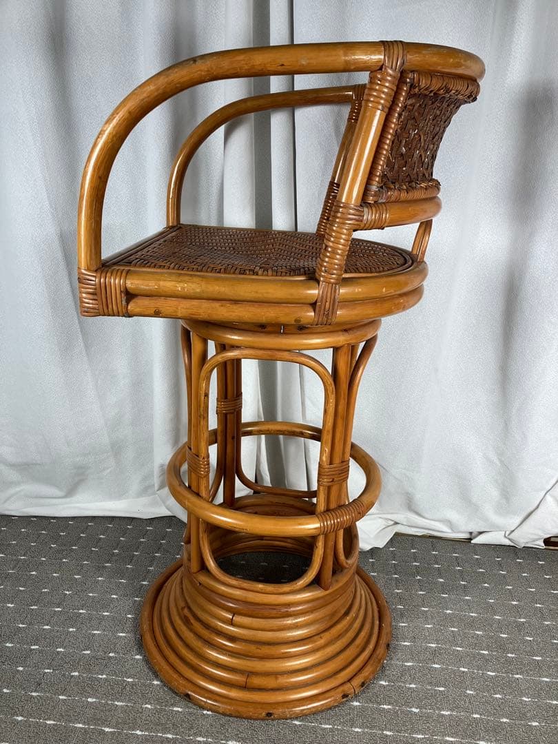 最終値下げ　昭和レトロ ラタン 回転チェア 籐製 アジアン ヴィンテージ