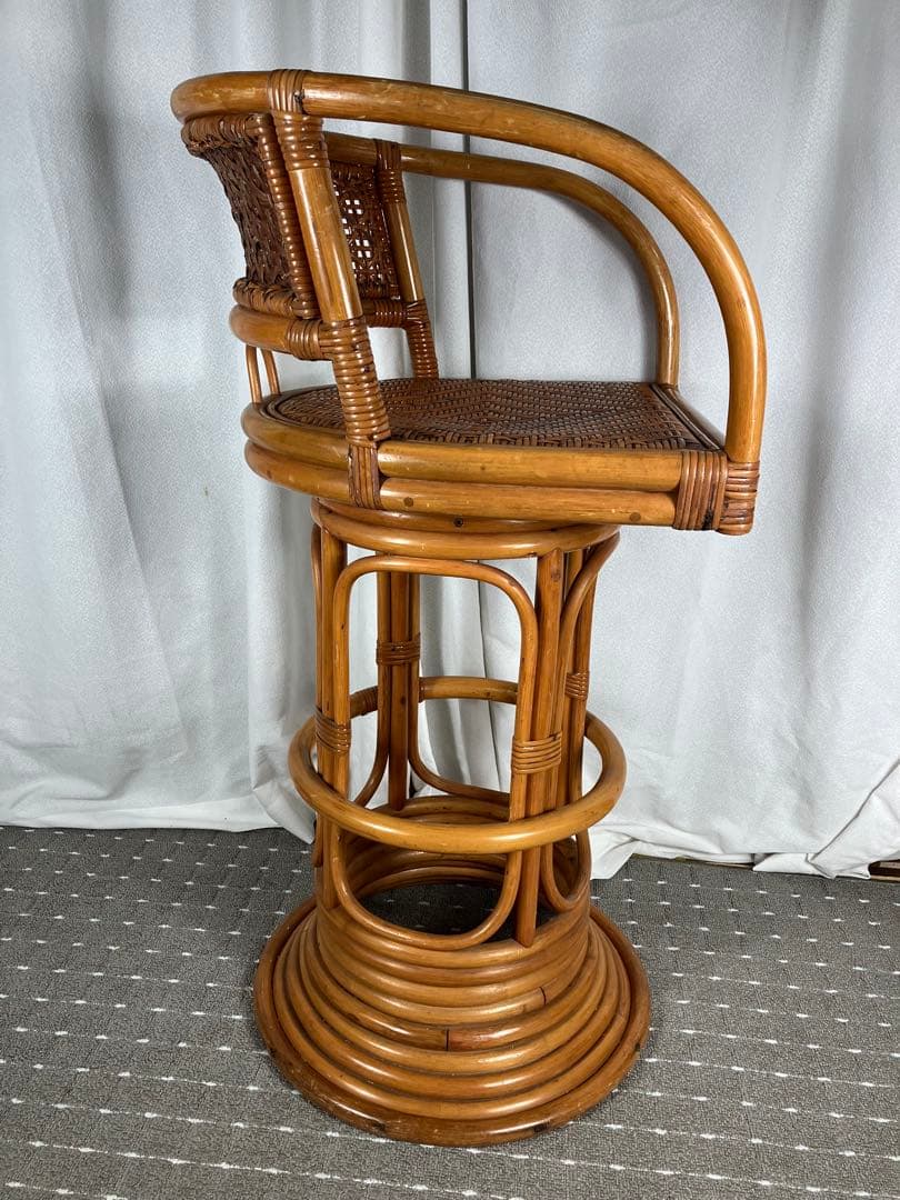 最終値下げ　昭和レトロ ラタン 回転チェア 籐製 アジアン ヴィンテージ