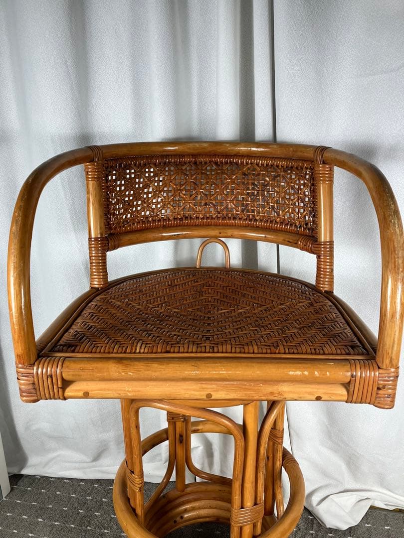 最終値下げ　昭和レトロ ラタン 回転チェア 籐製 アジアン ヴィンテージ