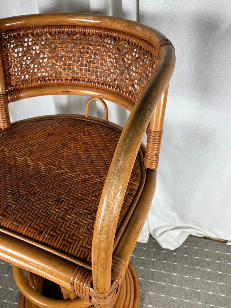 最終値下げ　昭和レトロ ラタン 回転チェア 籐製 アジアン ヴィンテージ