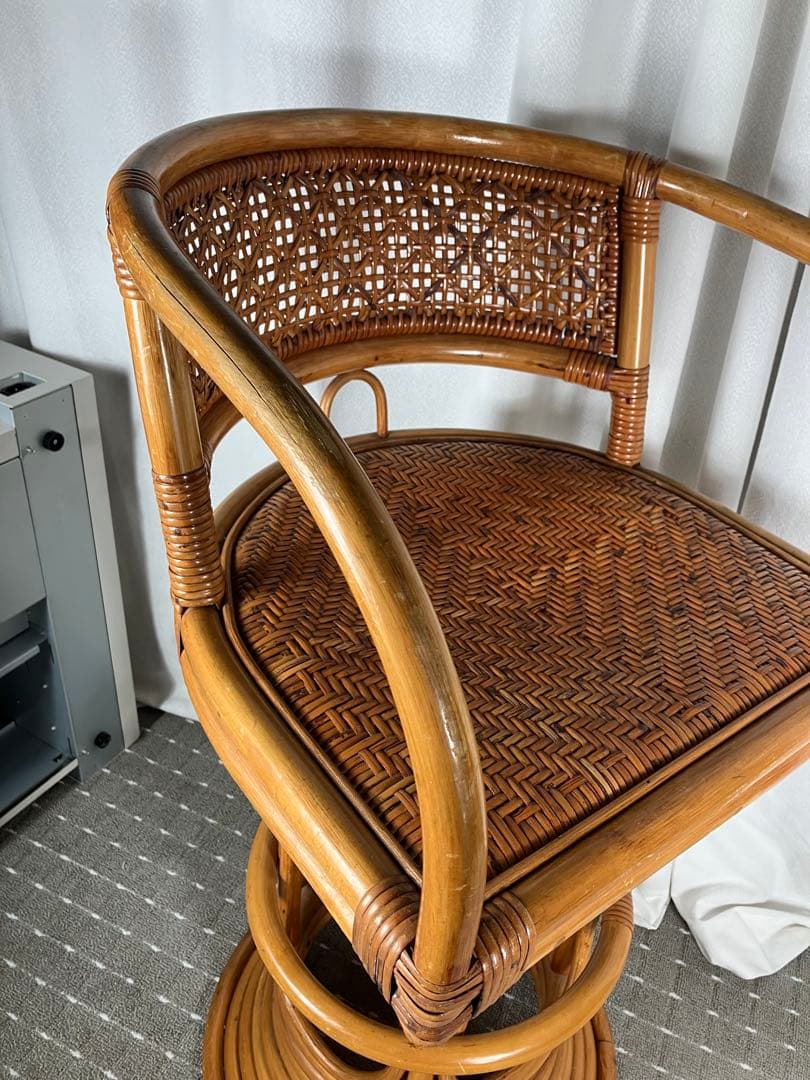 最終値下げ　昭和レトロ ラタン 回転チェア 籐製 アジアン ヴィンテージ