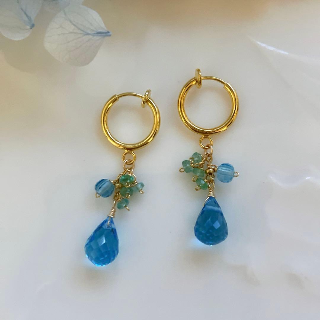 ポメころび◆宝石質✧スーパースイスブルートパーズチャーム✧14kgf