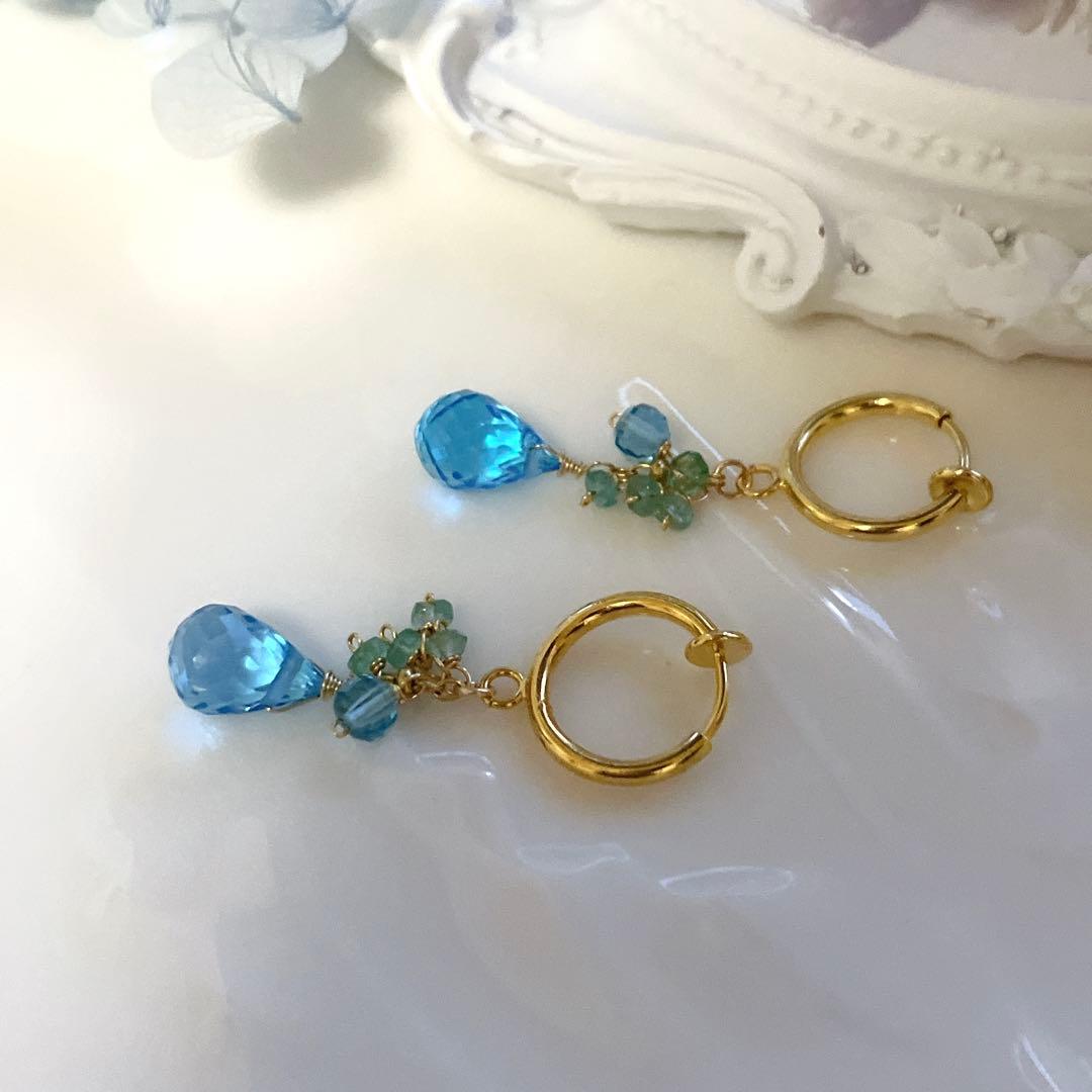 ポメころび◆宝石質✧スーパースイスブルートパーズチャーム✧14kgf