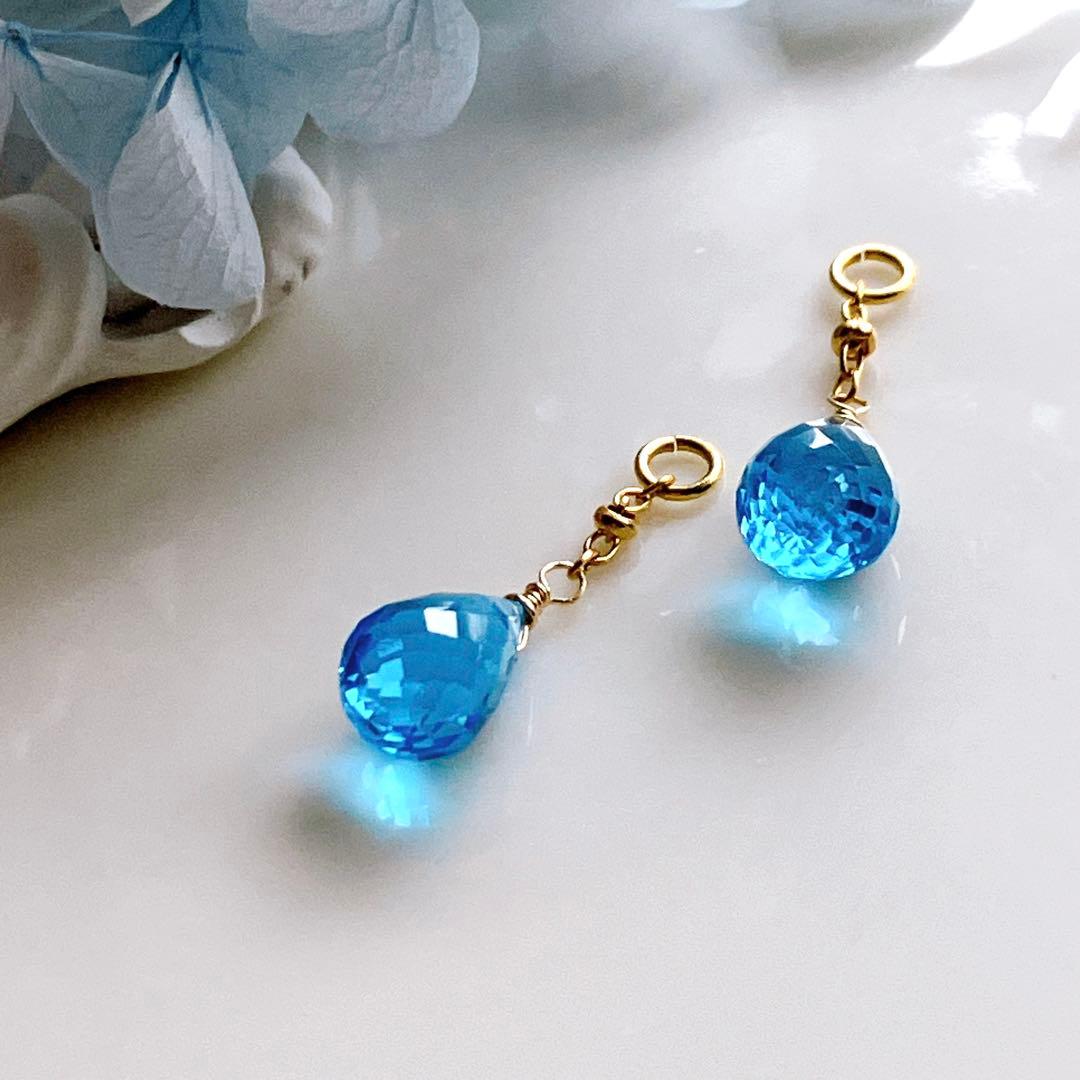 ポメころび◆宝石質✧スーパースイスブルートパーズチャーム✧14kgf