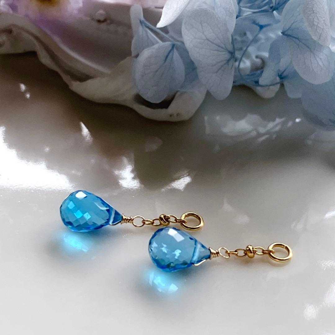 ポメころび◆宝石質✧スーパースイスブルートパーズチャーム✧14kgf