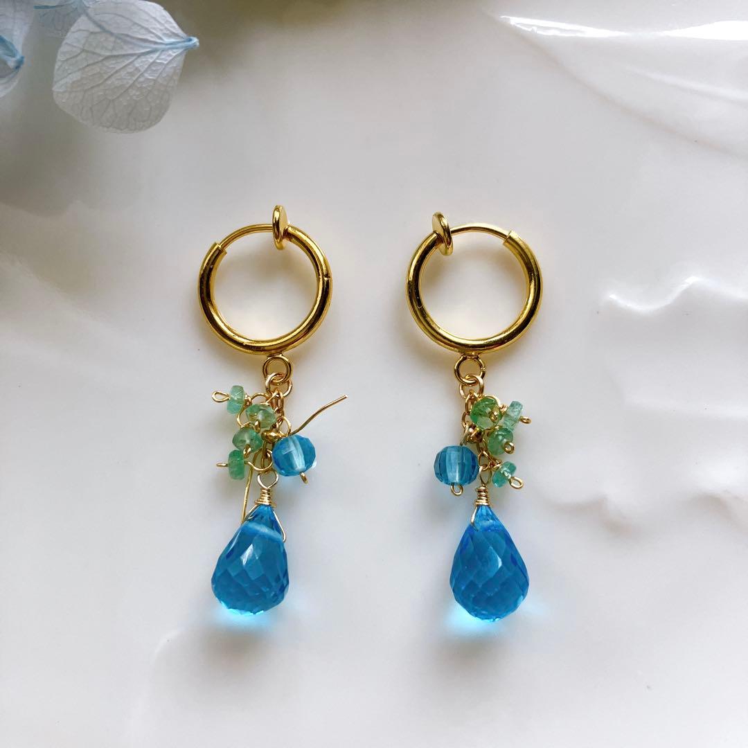 ポメころび◆宝石質✧スーパースイスブルートパーズチャーム✧14kgf