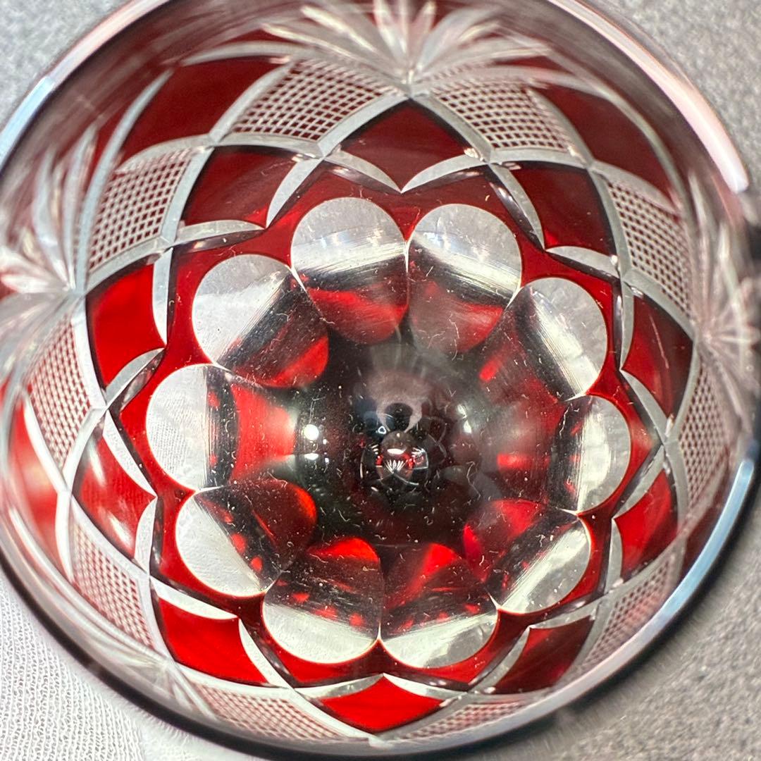 江戸切子 フルートグラス ペア 矢来魚子 赤 青 シャンパングラス 桐箱 切子