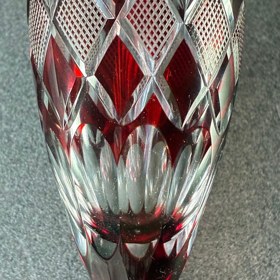 江戸切子 フルートグラス ペア 矢来魚子 赤 青 シャンパングラス 桐箱 切子