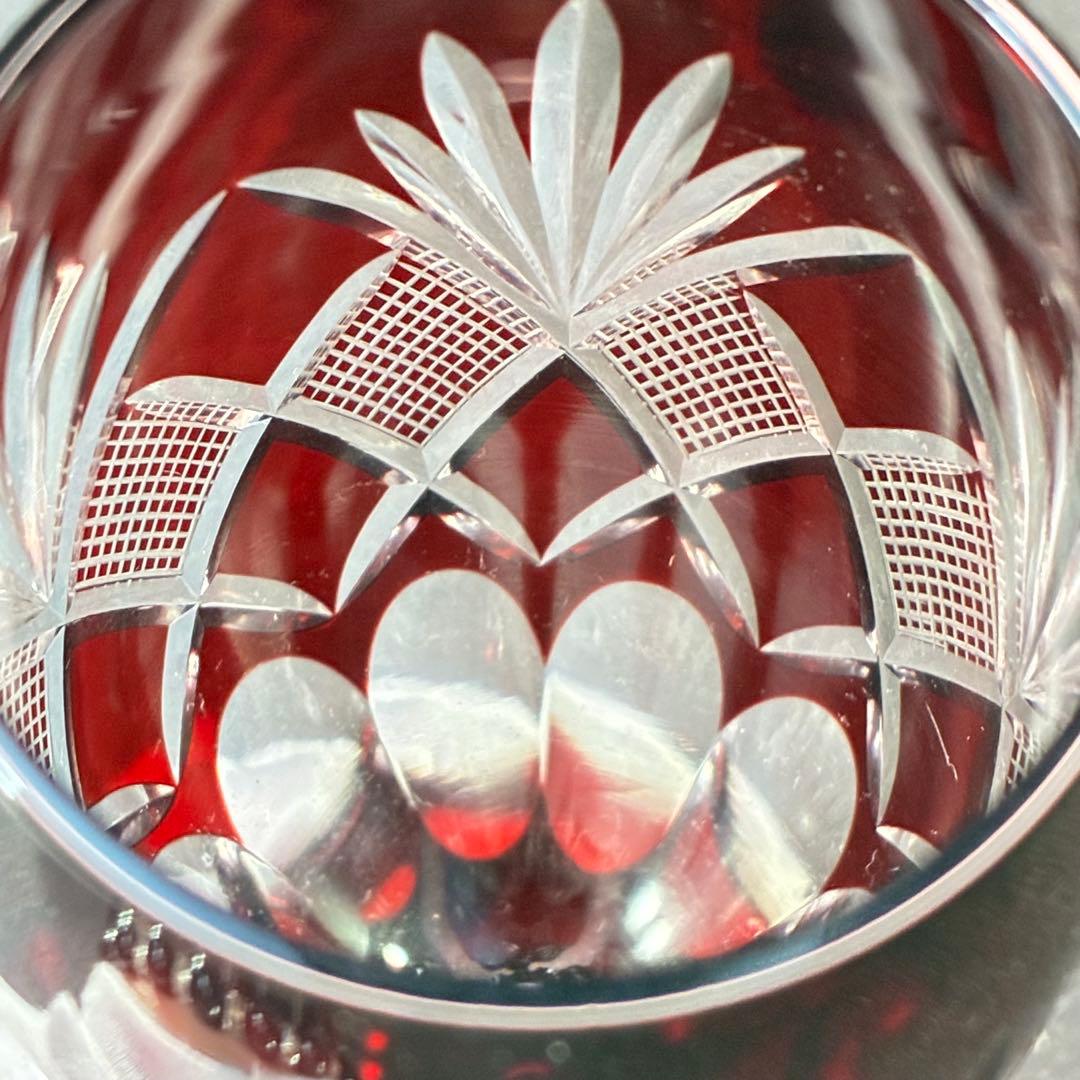 江戸切子 フルートグラス ペア 矢来魚子 赤 青 シャンパングラス 桐箱 切子