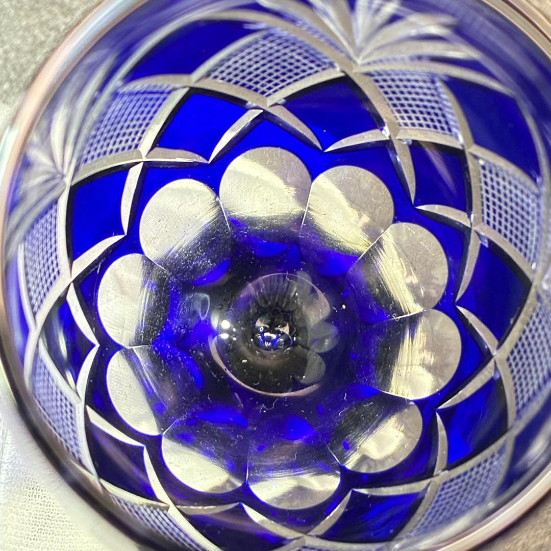 江戸切子 フルートグラス ペア 矢来魚子 赤 青 シャンパングラス 桐箱 切子