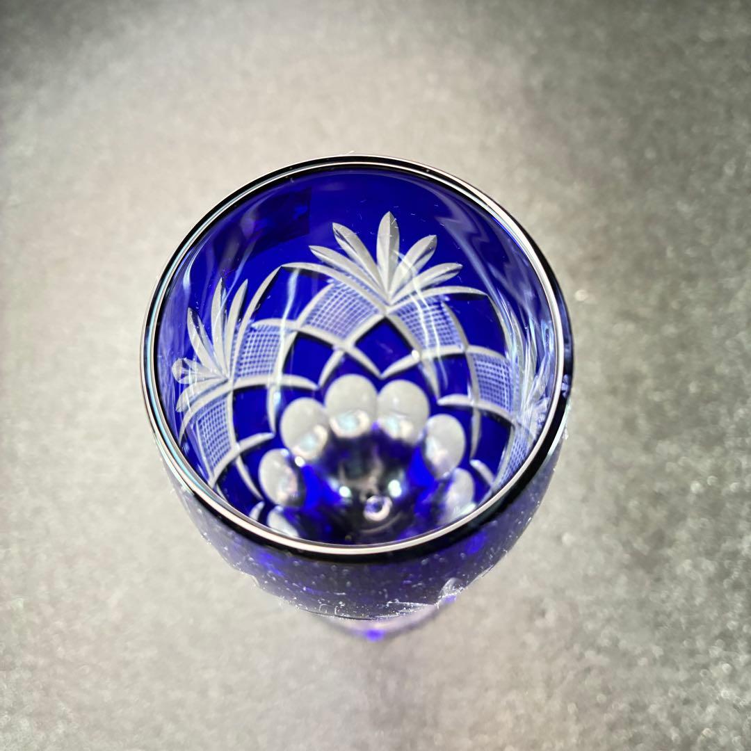 江戸切子 フルートグラス ペア 矢来魚子 赤 青 シャンパングラス 桐箱 切子