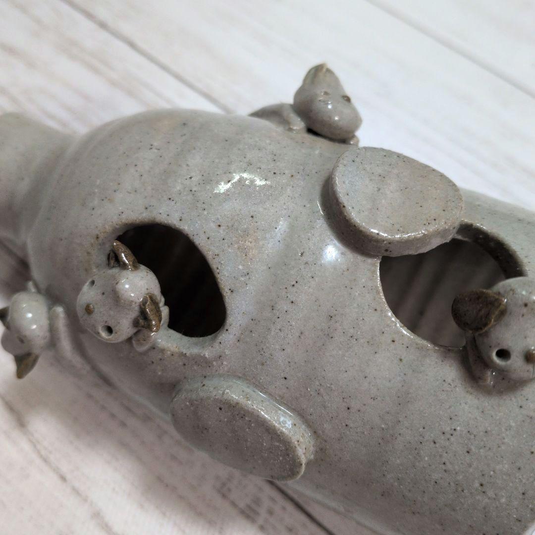 陶器置物　インテリア置物　花挿　動物陶器　犬 うさぎ 猫