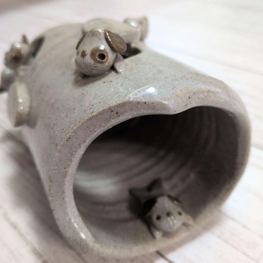 陶器置物　インテリア置物　花挿　動物陶器　犬 うさぎ 猫