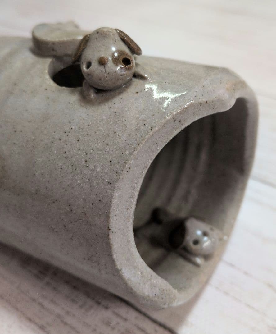 陶器置物　インテリア置物　花挿　動物陶器　犬 うさぎ 猫