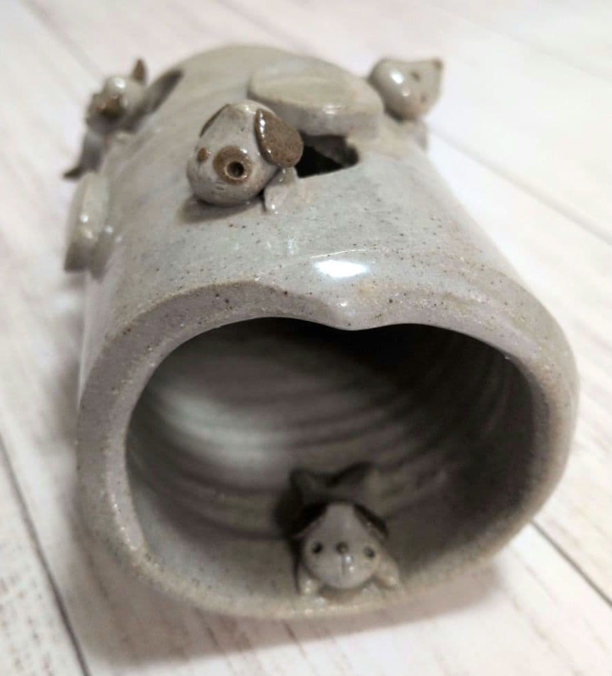 陶器置物　インテリア置物　花挿　動物陶器　犬 うさぎ 猫