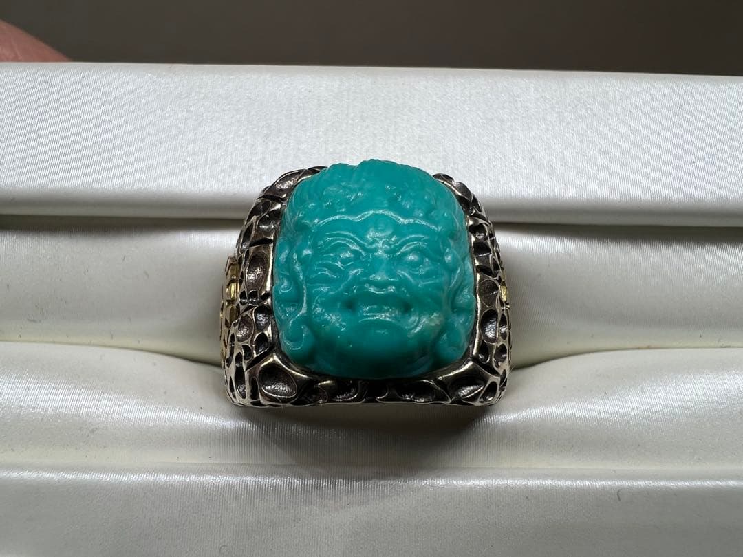 文玩堂：トルコ石彫刻の大黒天リング」特卖品