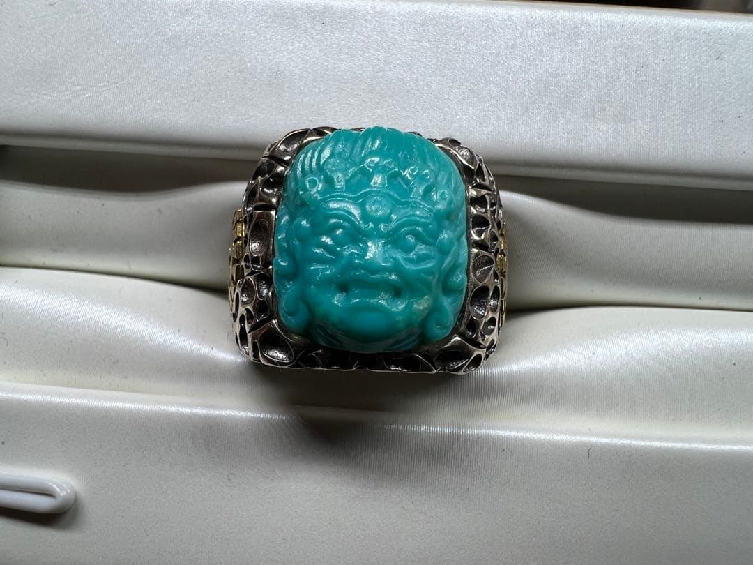 文玩堂：トルコ石彫刻の大黒天リング」特卖品