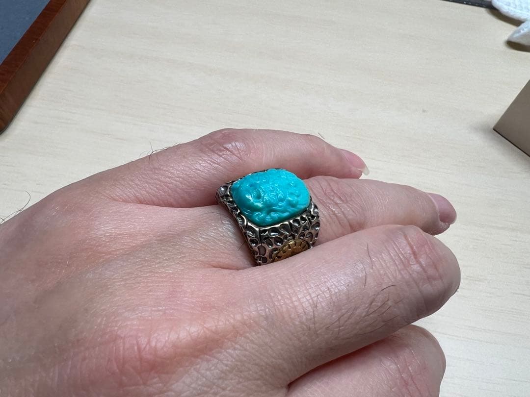 文玩堂：トルコ石彫刻の大黒天リング」特卖品