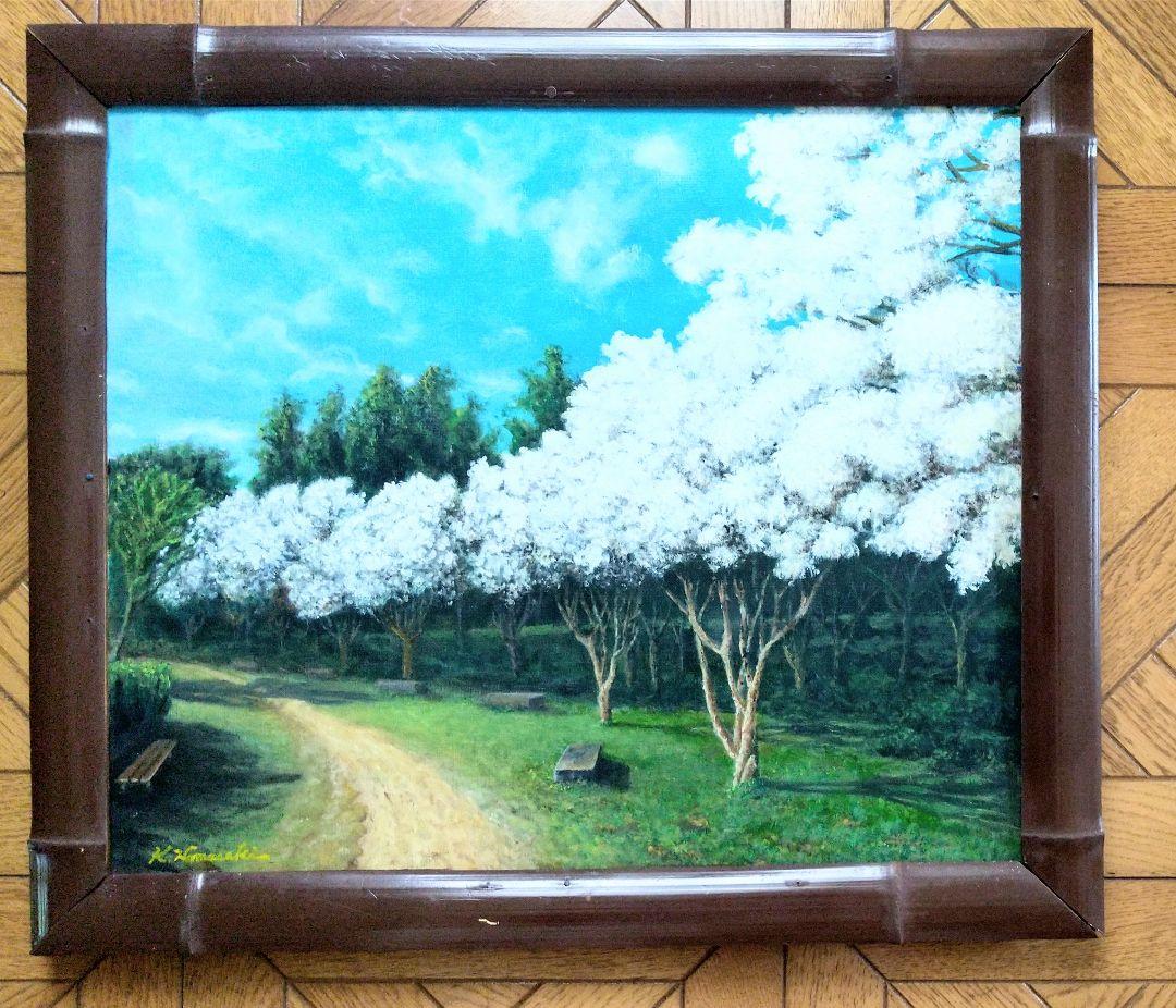 油彩「ナンジャモンジャ」油彩画 絵画 油絵 風景画 花 原画F8