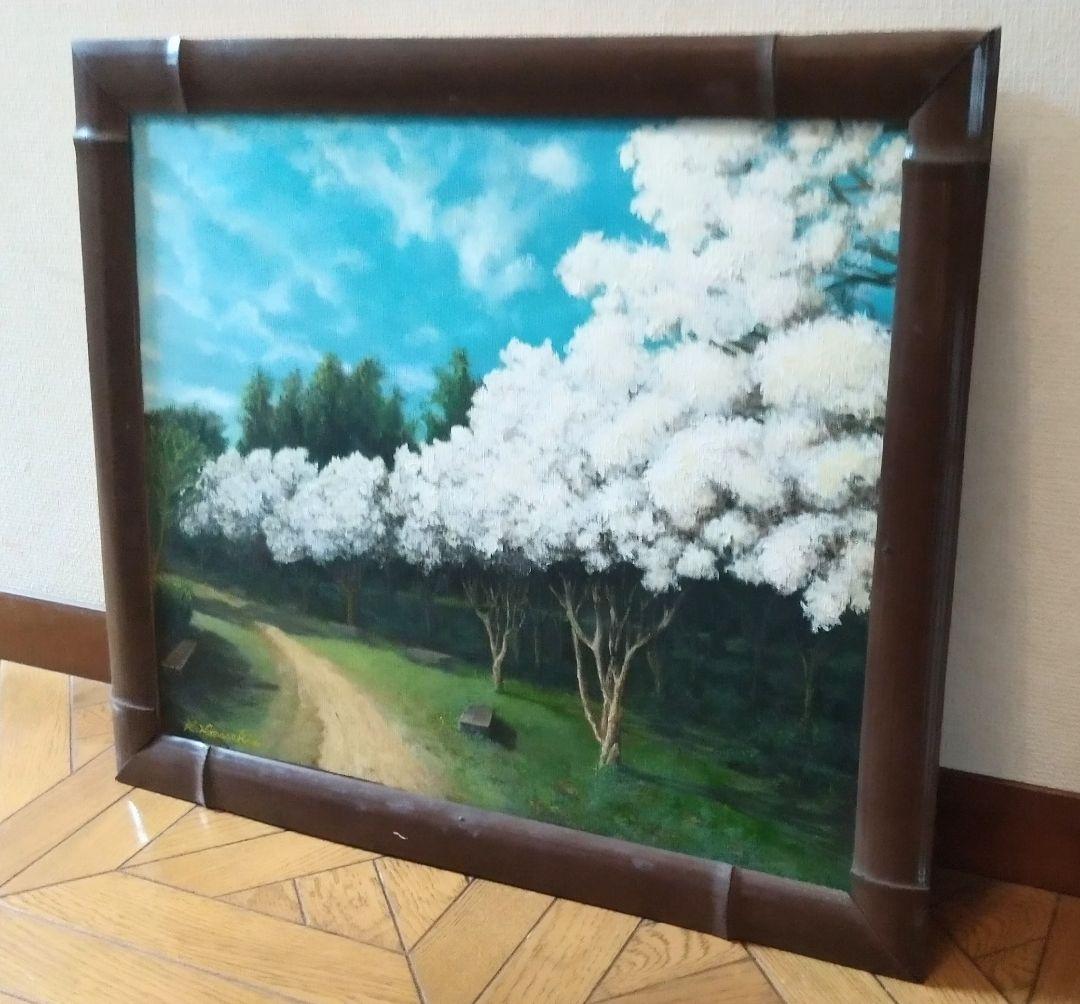 油彩「ナンジャモンジャ」油彩画 絵画 油絵 風景画 花 原画F8