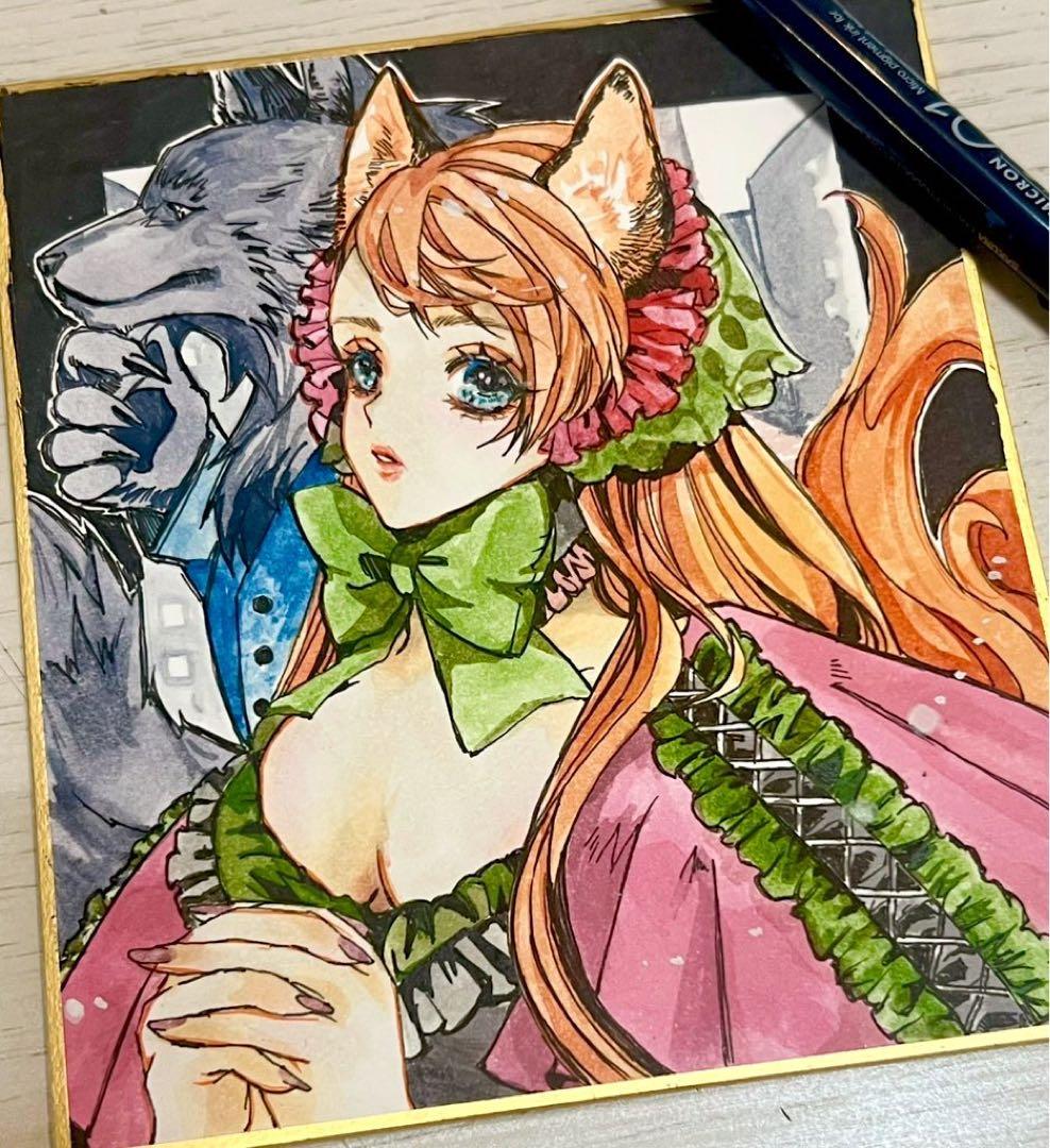 手描きイラスト オリジナル 女の子 ミニ色紙