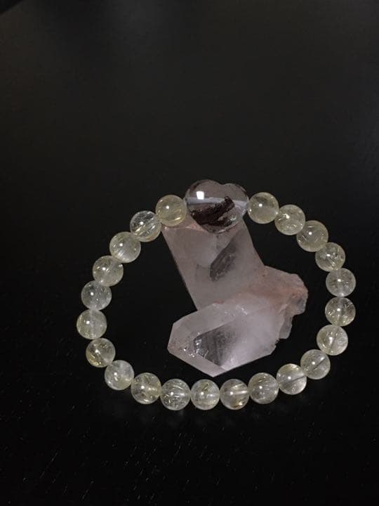 天然石・両面ぷっくりガーデンクォーツ❤︎のルチルブレスレット