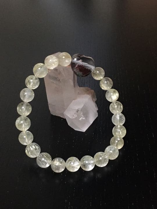 天然石・両面ぷっくりガーデンクォーツ❤︎のルチルブレスレット