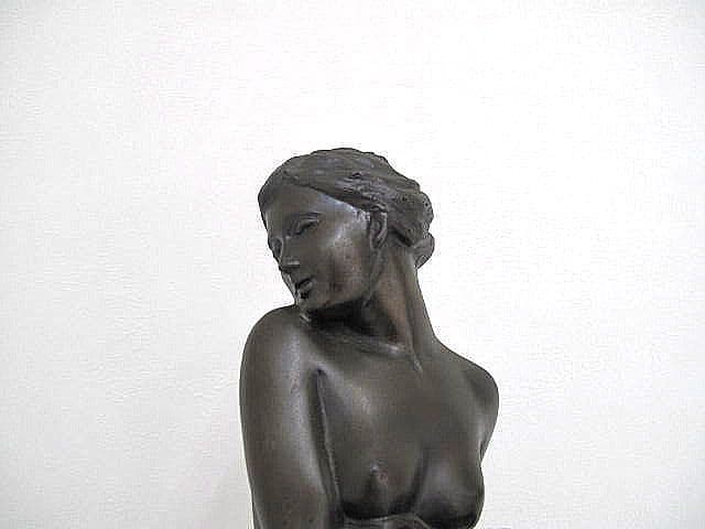 竹中正晴「はじらい」ブロンズ女性立像 　　高岡銅器 置物 オブジェ ブロンズ像