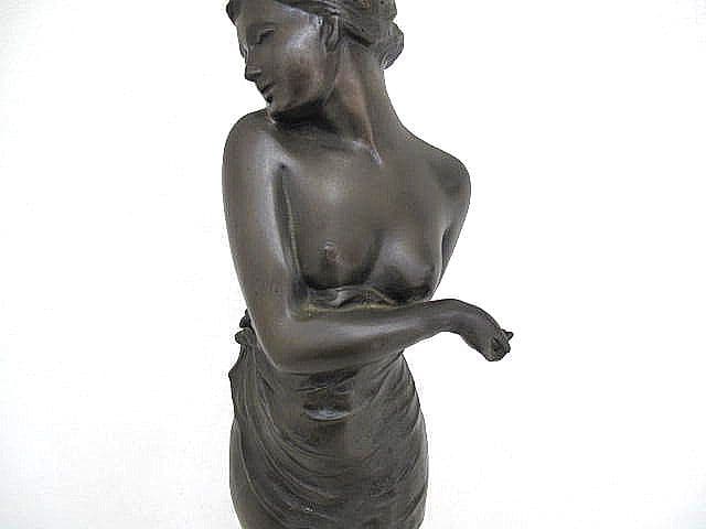 竹中正晴「はじらい」ブロンズ女性立像 　　高岡銅器 置物 オブジェ ブロンズ像