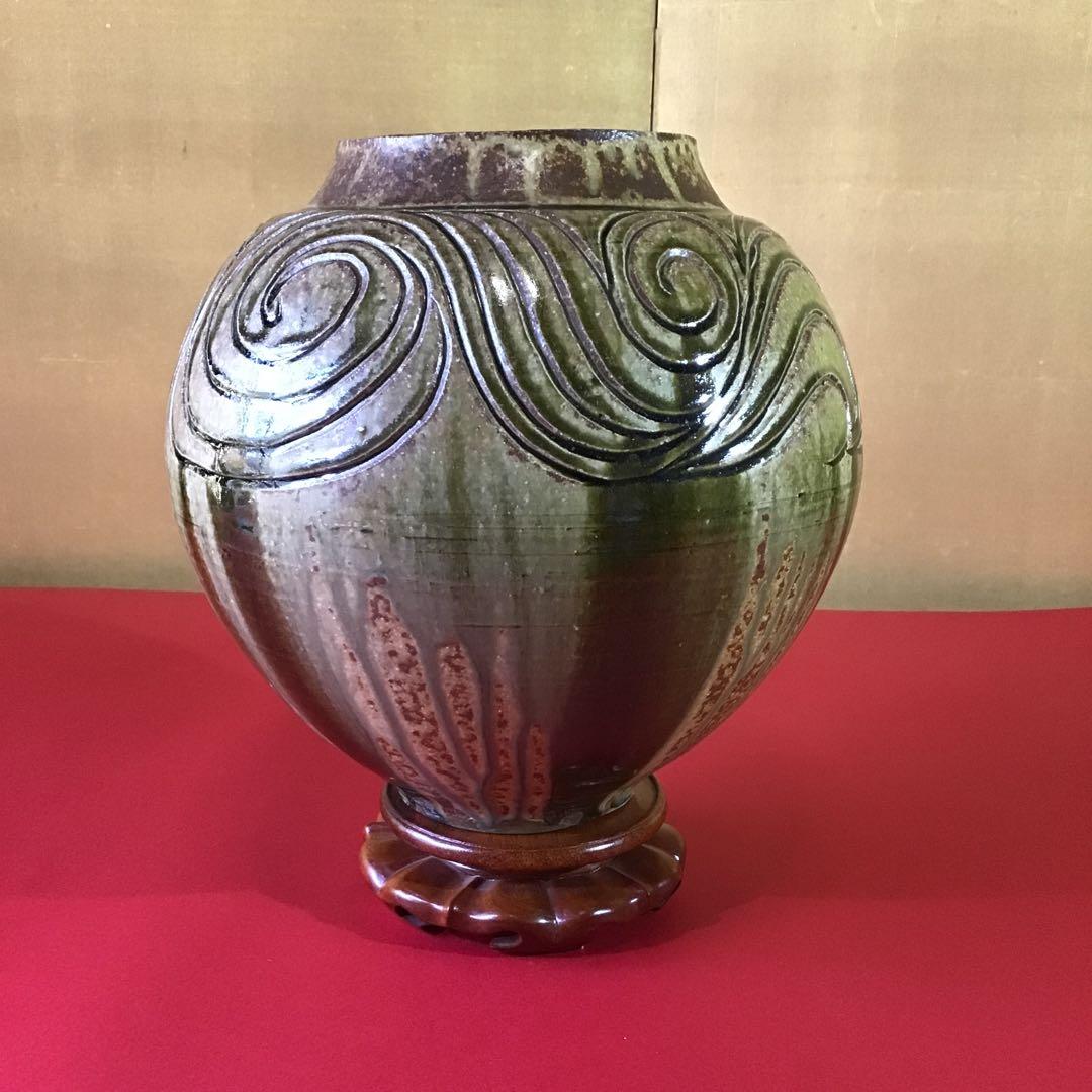 5代目　尾林焼　水野英男　「石青壺」　最高傑作品