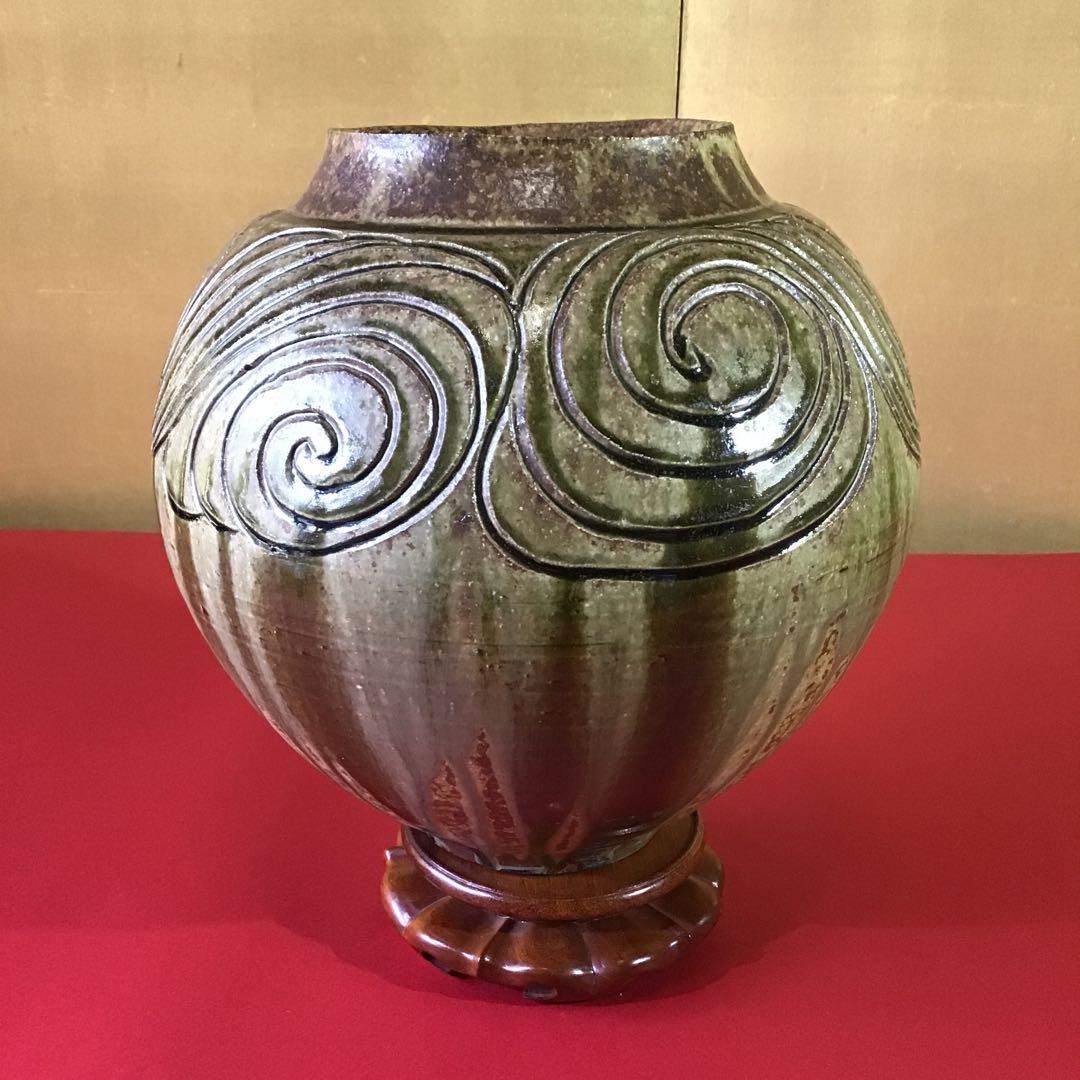 5代目　尾林焼　水野英男　「石青壺」　最高傑作品