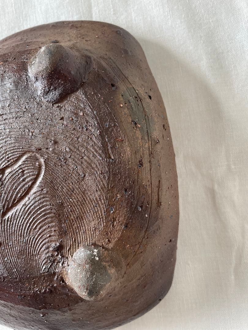 國吉清尚 作　焼締 脚付向付 金継ぎあり