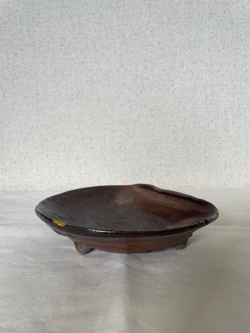 國吉清尚 作　焼締 脚付向付 金継ぎあり