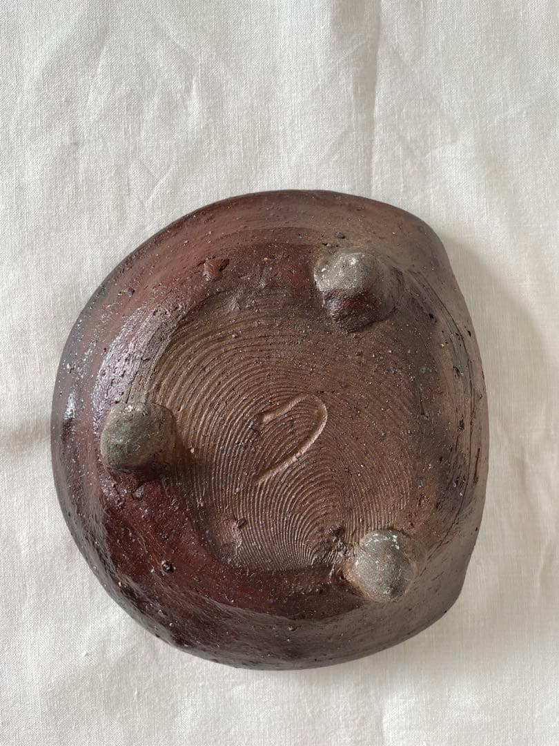 國吉清尚 作　焼締 脚付向付 金継ぎあり