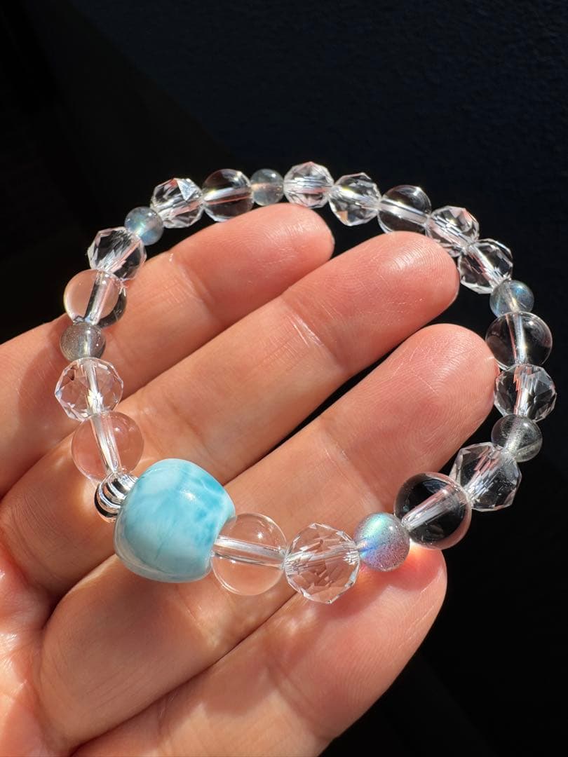 青リンゴラリマーと最高級ラブラドライトのデザインブレスレット