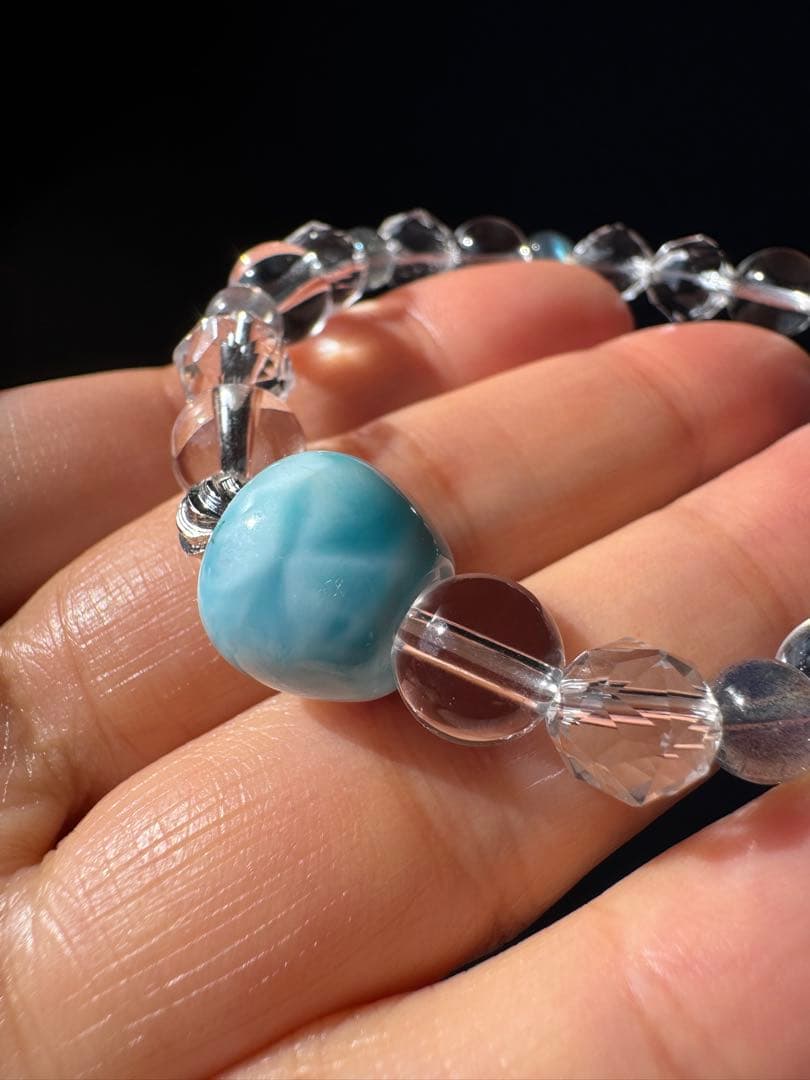 青リンゴラリマーと最高級ラブラドライトのデザインブレスレット