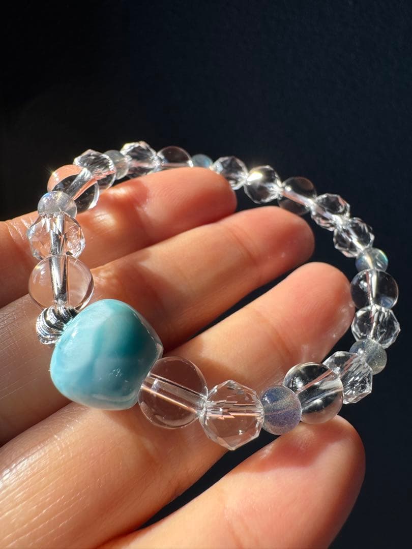 青リンゴラリマーと最高級ラブラドライトのデザインブレスレット