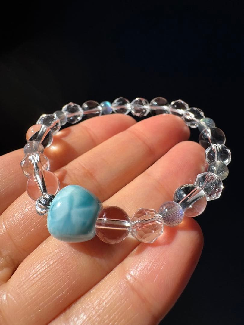 青リンゴラリマーと最高級ラブラドライトのデザインブレスレット