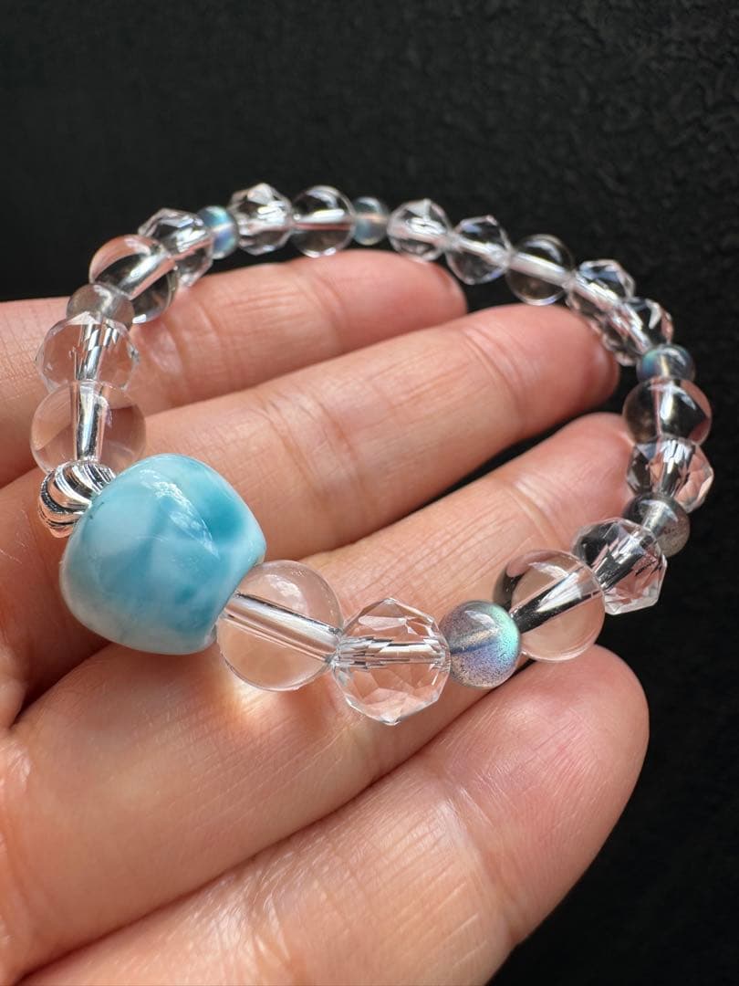 青リンゴラリマーと最高級ラブラドライトのデザインブレスレット